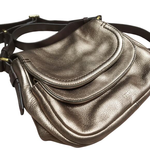 Vintage FOSSIL Issue N2 Gold Metallic Layered Shoulder Bag - Picture 3 of 11